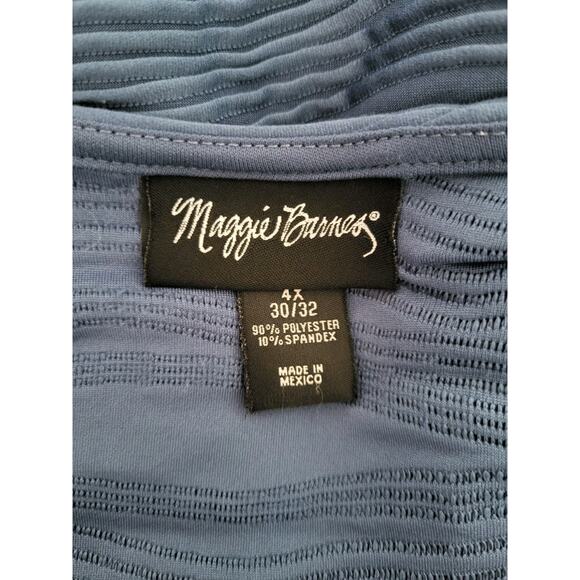 Maggie Barnes Blue Textured Artsy Top Blouse 4X Pullover 3/4 Sleeve Work Coastal - Picture 7 of 8